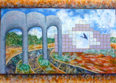 Blue Heron painting acrylic collage