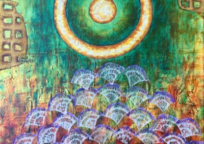 Jewel in the Lotus painting collage acrylic